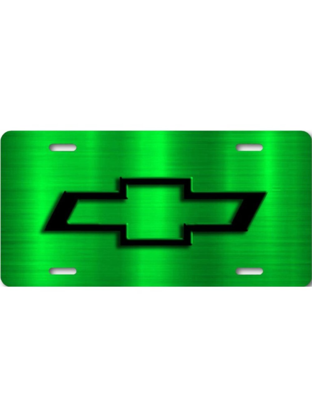 Chevy ART Chevrolet Black Bow-tie on Green Steel look Aluminum License Plate Tag